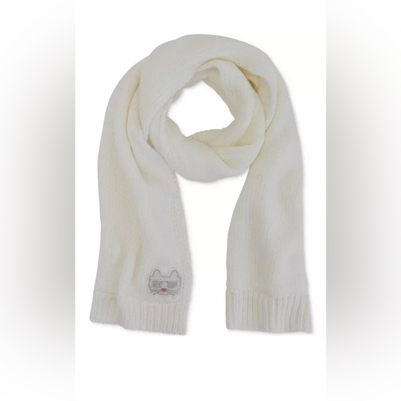 Karl Lagerfeld Disco Kitty Knit Pompom White Beanie & Scarf Boxed Gift Set NWT - Picture 3 of 5